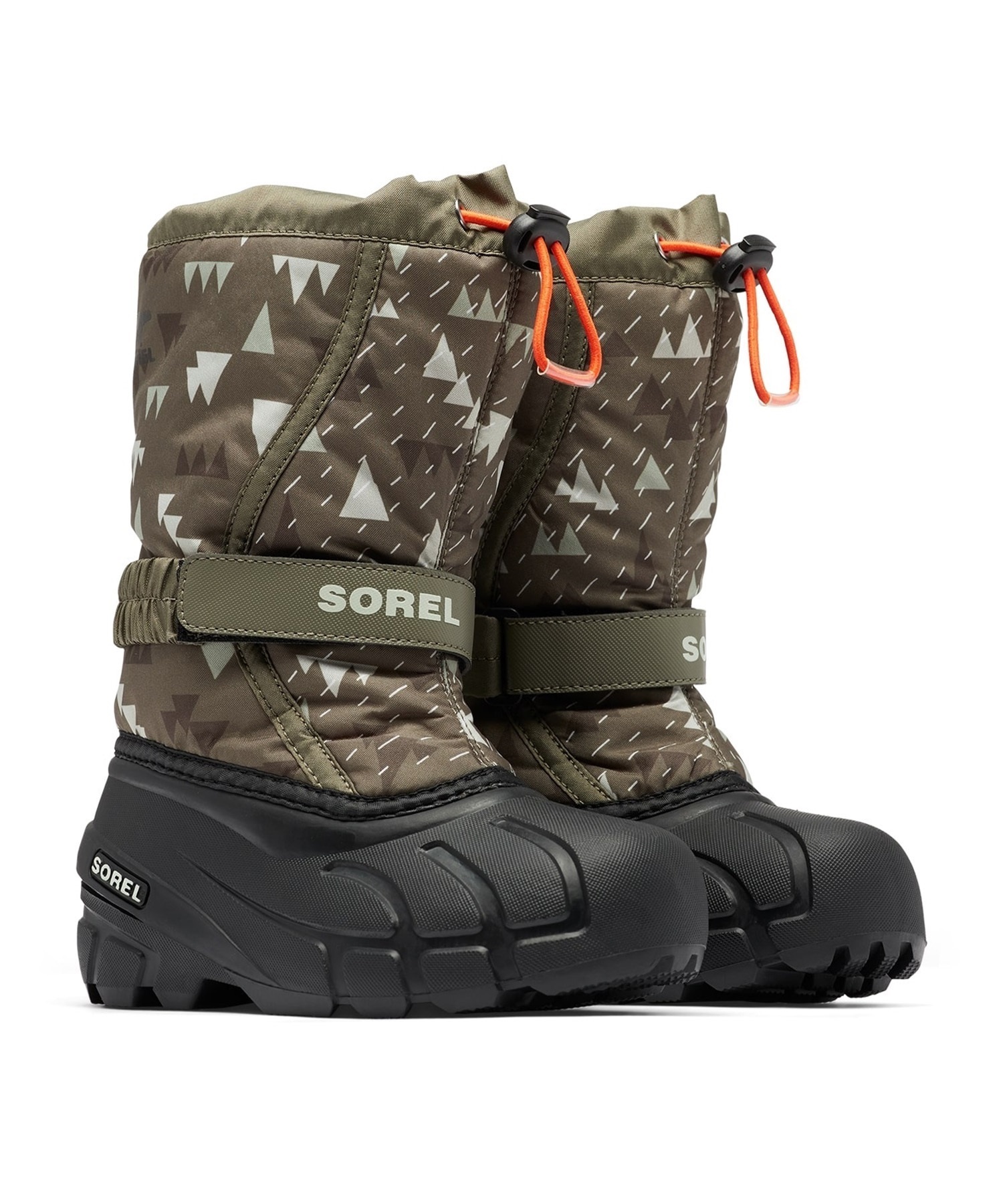 SOREL/ソレル ユース フルーリー プリント キッズ ウィンターブーツ 防水 カーキグリーン 総柄 NY3504 397(397-19.0cm)