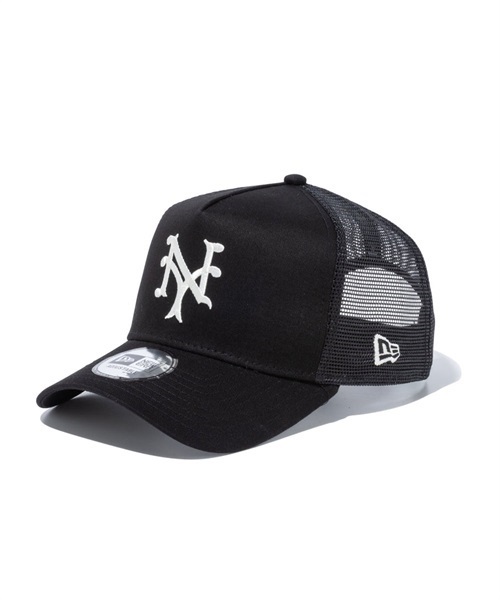 NEW ERA/ニューエラ キャップ 9FORTY A-Frame トラッカー Cooperstown Trucker Cap クーパーズタウン ニューヨーク・ジャイアンツ 13515913(BLK-FREE)