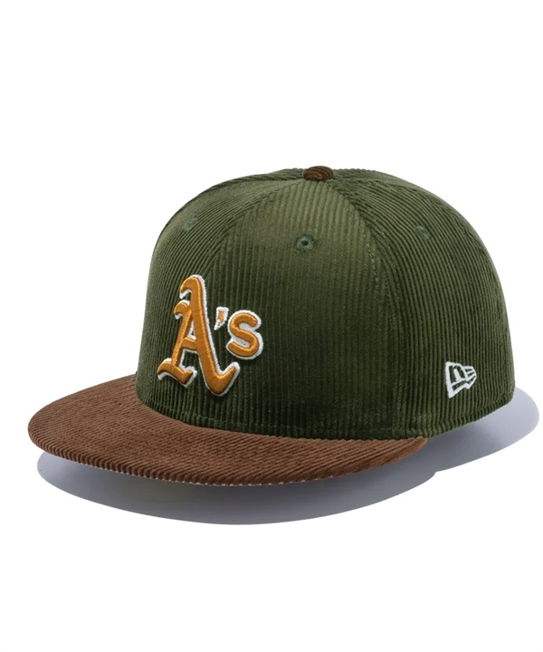 NEW ERA/ニューエラ 59FIFTY MLB Corduroy コーデュロイ オークランド・アスレチックス カーキ チョコバイザー キャップ 帽子 13751122