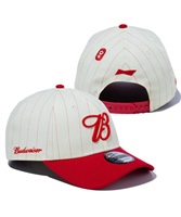 NEW ERA/ニューエラ キャップ 9FORTY Budweiser バドワイザー Bロゴ クロームホワイトピンストライプ ラディアントレッドバイザー 13534544(WHIST-F)