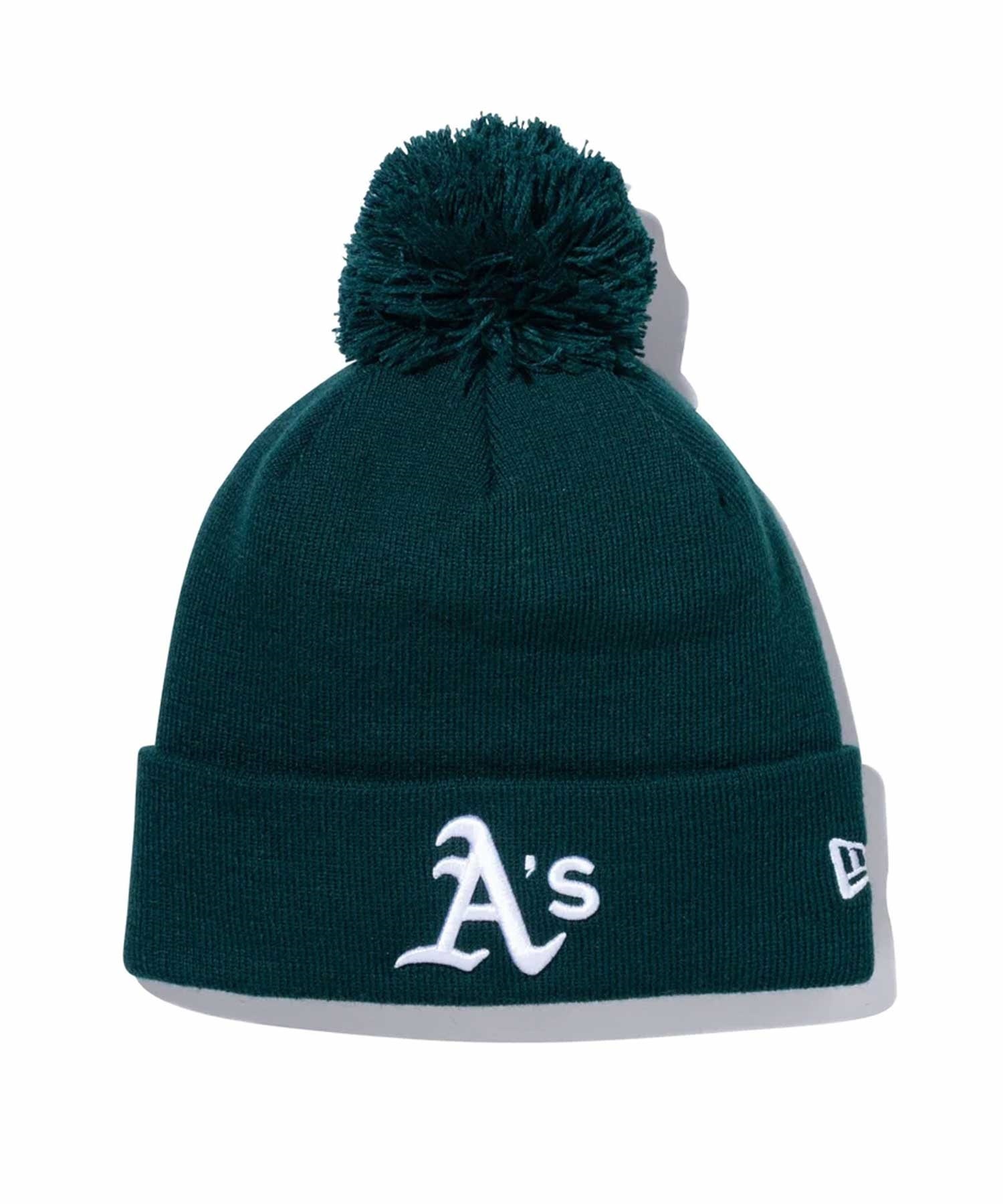 NEW ERA/ニューエラ ビーニー MLB ポンポンニット リブ オークランド・アスレチックス ブリティッシュグリーン POM PON KNIT 13751279(BGRN-FREE)