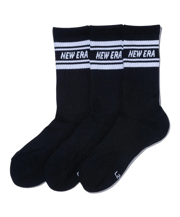 NEW ERA ニューエラ ソックス 靴下 クルー 3ペア ライン ブラック 靴下 ラインソックス 13517763