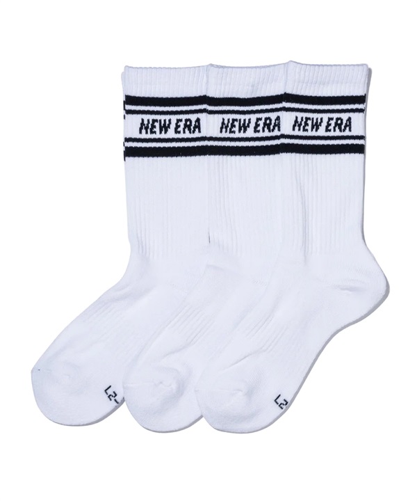 NEW ERA ニューエラ ソックス 靴下 クルー 3ペア ライン ホワイト 靴下 ラインソックス 13517761