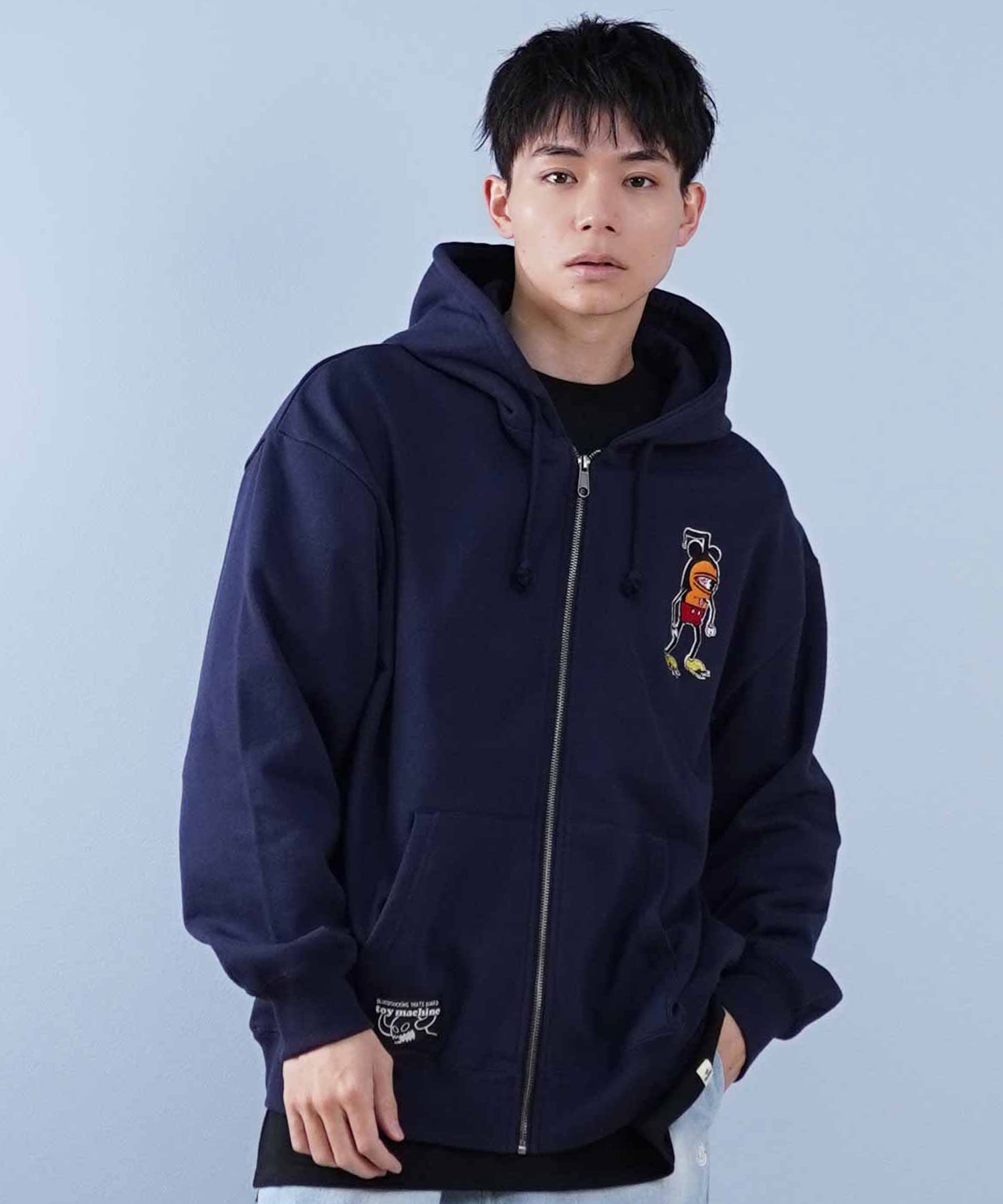 TOY MACHINE トイマシーン パーカー メンズ フルジップ ビックシルエット 刺繍ロゴ ムラサキスポーツ限定 MTMPFSW4(NVY-M)