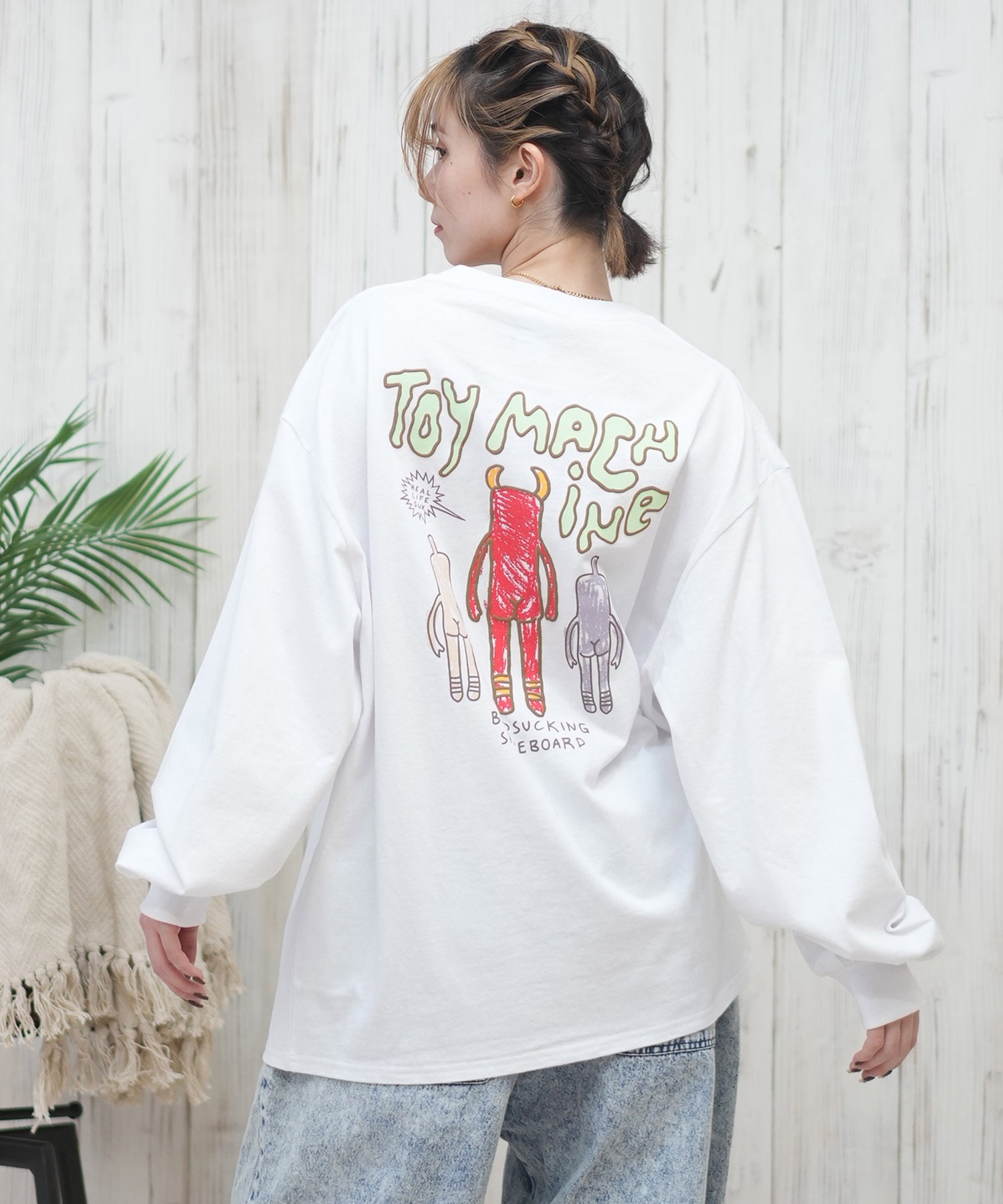 TOY MACHINE トイマシーン 長袖 Tシャツ レディース ロンT オーバーサイズ バックプリント MTMPFLT9 ムラサキスポーツ限定(WHITE-M)