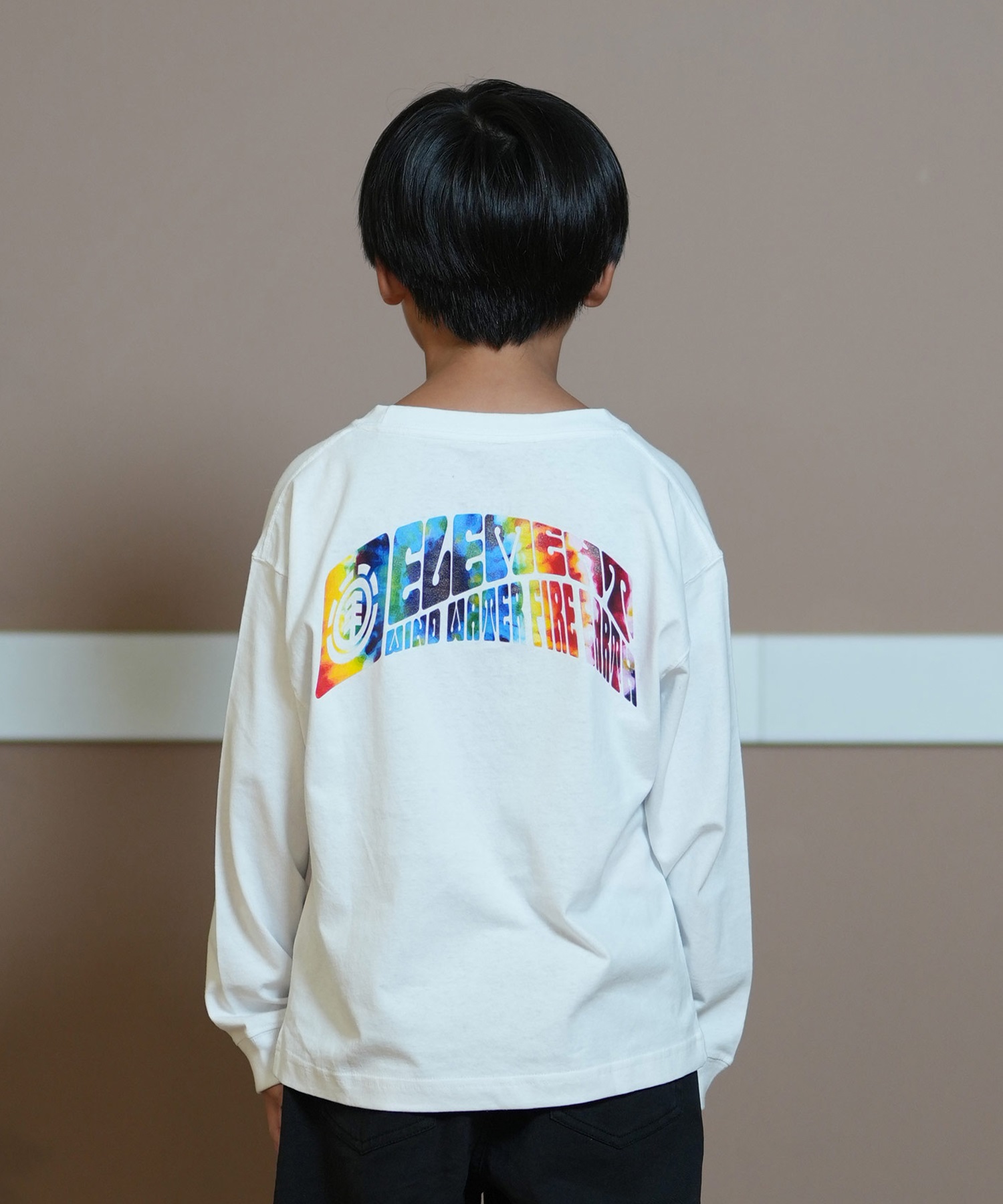 ELEMENT エレメント Tシャツ キッズ 長袖 ロンT タイダイ バックプリント BE026-061(WHT-130cm)