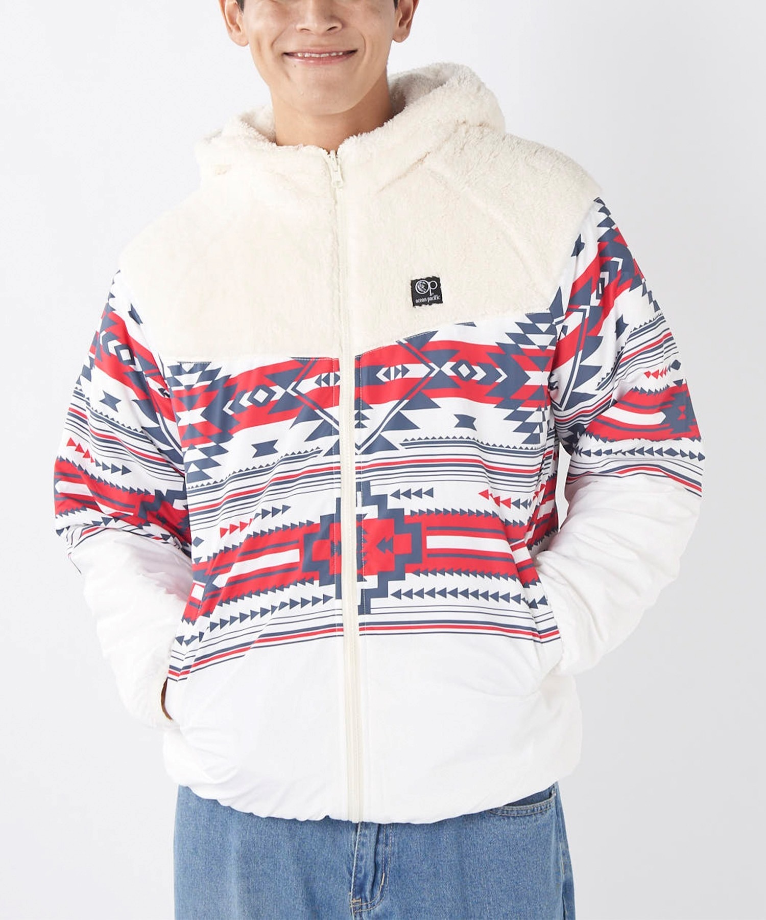 OP オーシャンパシフィック アウター メンズ リバーシブル ジャケット 2WAY ボアフリース オーバーサイズ 534207(WHT-M)
