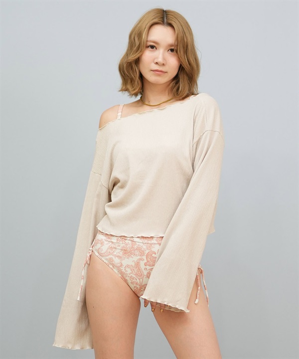OP オーシャンパシフィック 水着 ビキニ レディース 3点セット 長袖 ラッシュガード ボレロ付き 体系カバー ペイズリー柄 524807