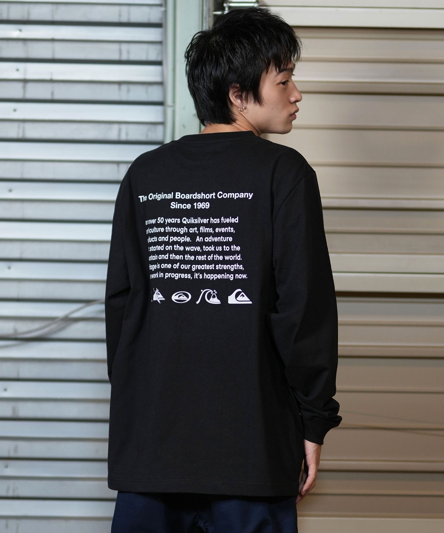 QUIKSILVER クイックシルバー 長袖 Tシャツ メンズ ロンT オーバーサイズ バックプリント ユニセックス QLT244033(BLK-M)