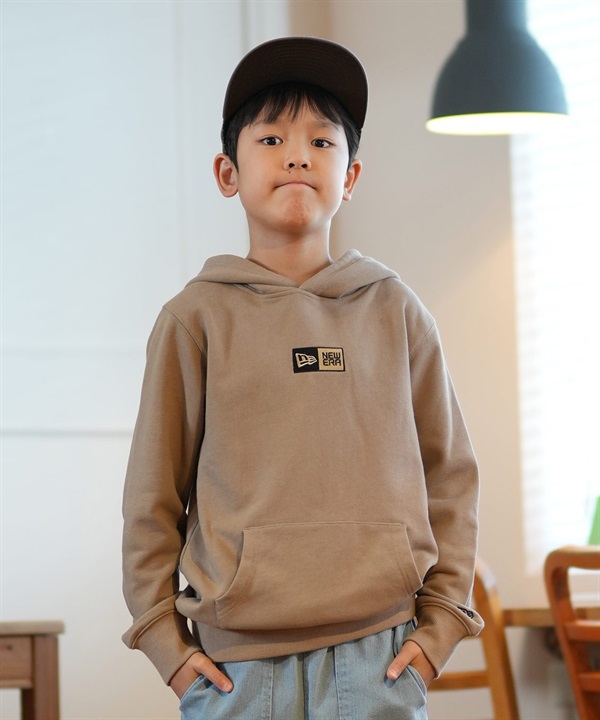 NEW ERA ニューエラ パーカー プルオーバー キッズ Youth 裏起毛 スウェット プルオーバーフーディー Box Logo ミルクティー 14325129