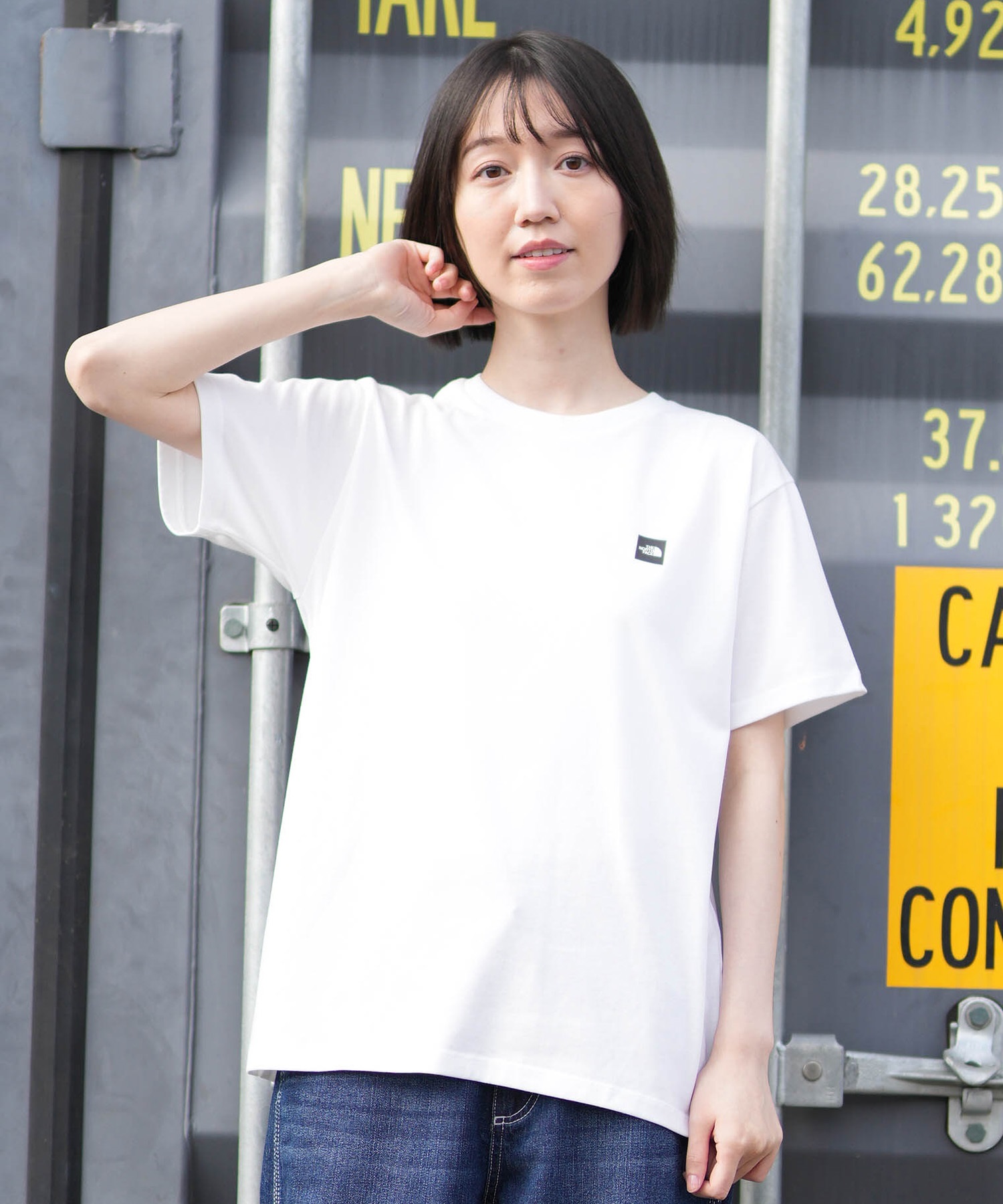 ロゴ付き✨Drawer ドゥロワー コットンTシャツ ネイビー ロゴマーク THE NORTH FACE ザ・ノース・フェイス 半袖 Tシャツ レディース
