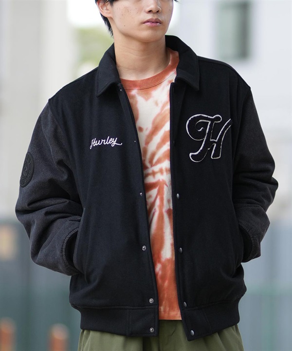 Hurley ハーレー アウター スタジャン メンズ バーシティジャケット デニム メルトン 異素材ミックス MCJK242016