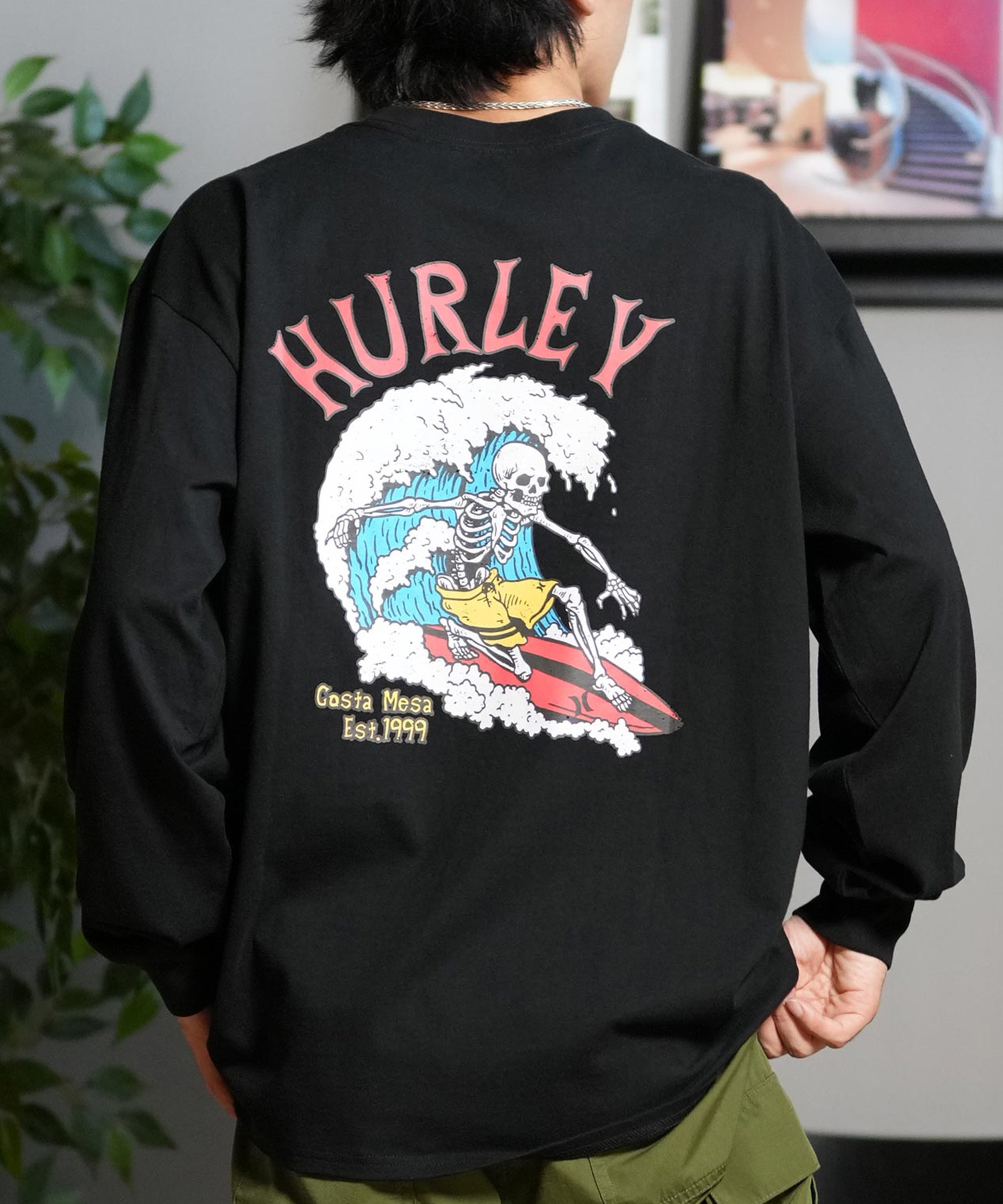 Hurley ハーレー 長袖 Tシャツ メンズ ロンT ヘビーウェイト バックプリント MCLS242026(BLK-M)