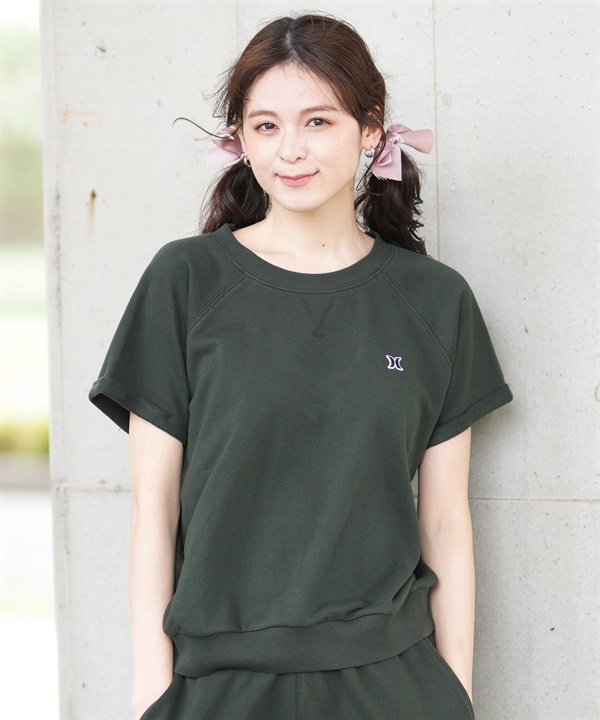 Hurley ハーレー 半袖 Tシャツ レディース スウェット生地 バックオープン ワンポイント ロゴ WSS2421016