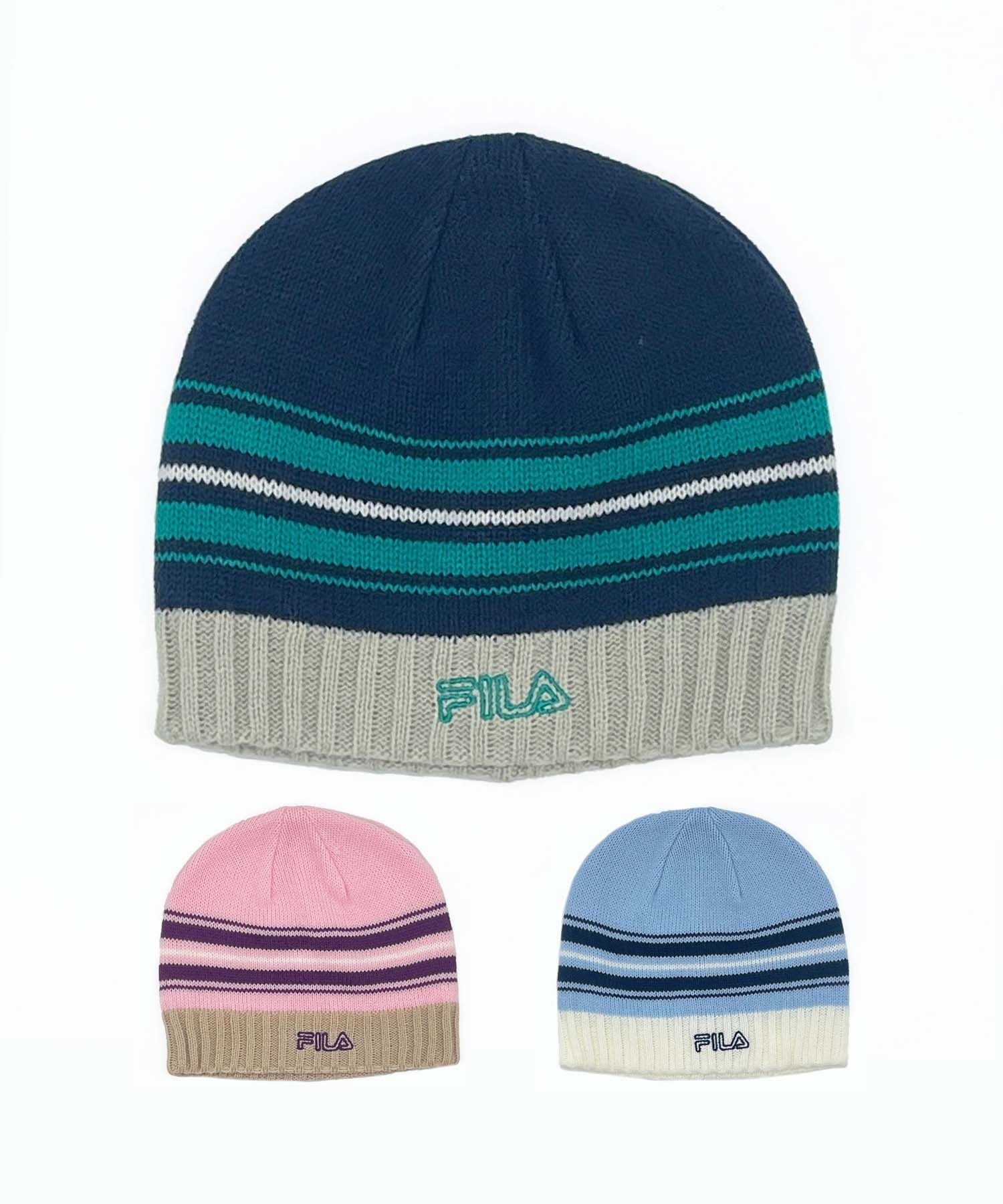 FILA フィラ キッズ ビーニー ニット帽 ロゴ FLK STRIPE BEANIE