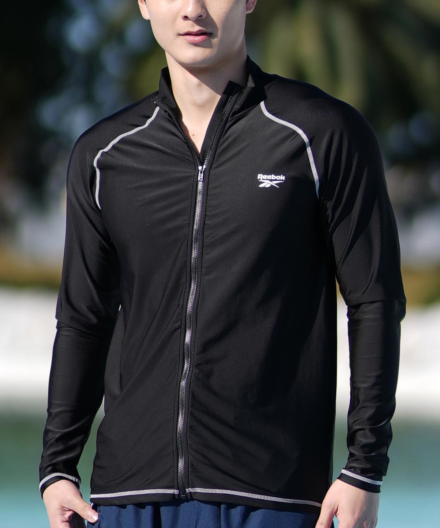 Reebok リーボック 水着 ラッシュガード 長袖 ジップアップ ハイネック メンズ UVカット 420781C(BK-M)