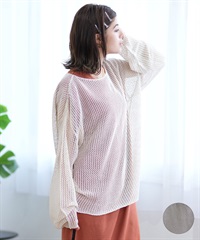 RIKKA FEMME リッカファム ニット レディース セーター 透かし編みクルーニット メッシュニットプルオーバー RF24HS03