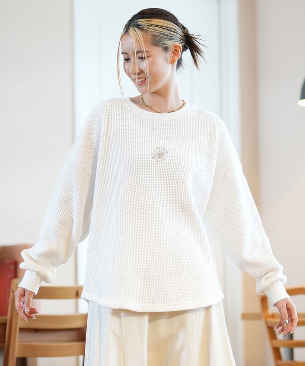RIKKA FEMME リッカファム 長袖 Tシャツ レディース ロンT クルーネック 花刺繍 サーマル RF24FW29