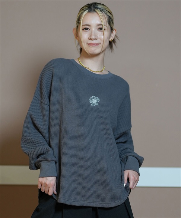 RIKKA FEMME リッカファム 長袖 Tシャツ レディース ロンT クルーネック 花刺繍 サーマル RF24FW29