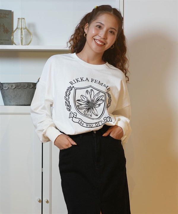 RIKKA FEMME リッカファム 長袖 Tシャツ レディース ロンT 花 刺繍 RF24FW18