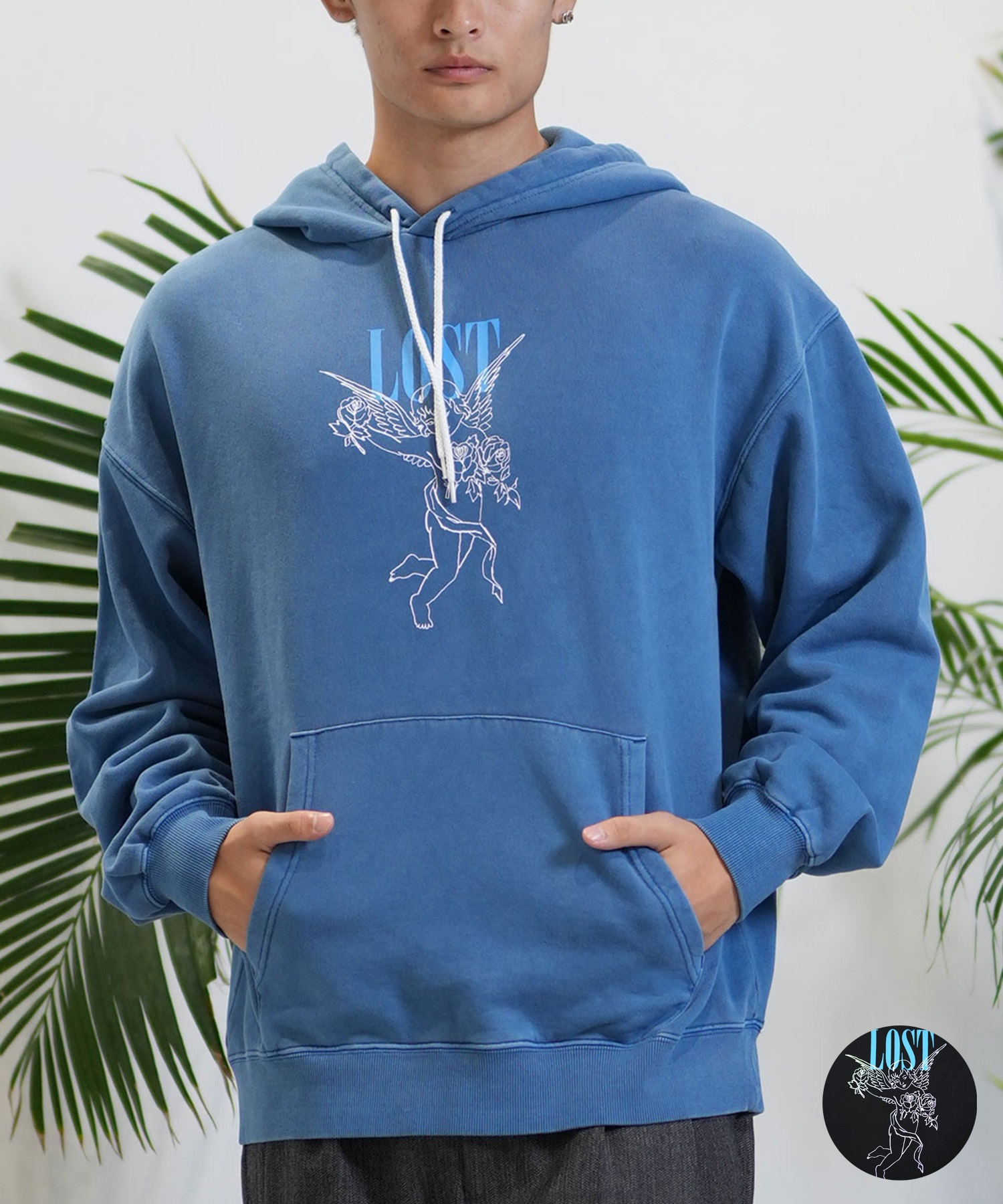 CASTEL BAJAC SPORT パーカー　月　星　ボーダー　青　ブルー LOST ロスト パーカー プルオーバー メンズ バックプリント 裏起毛