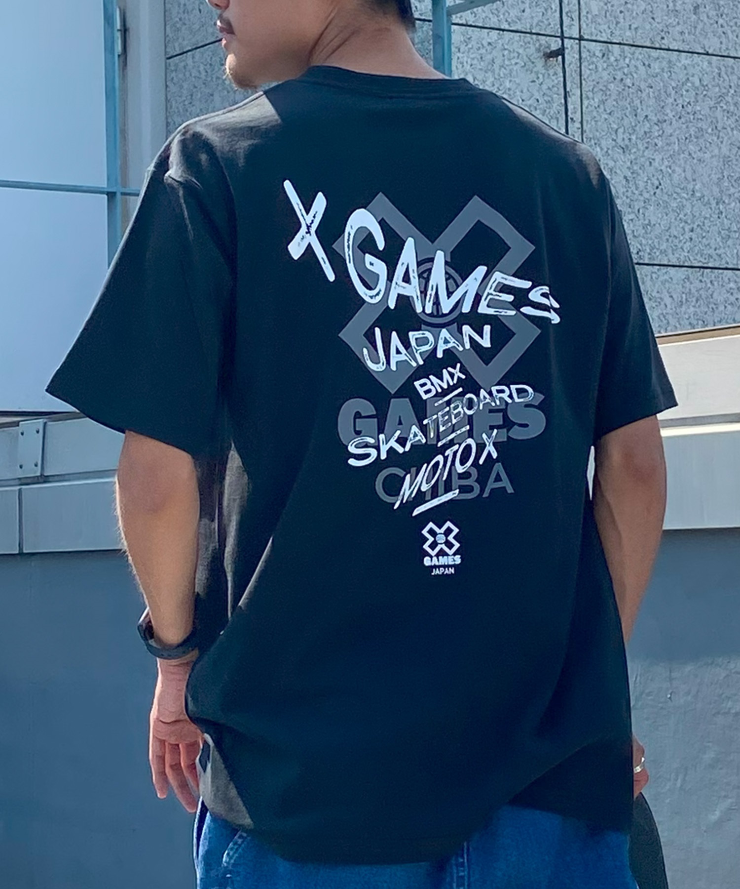 黒のスポーツTシャツ X-GAMES エックスゲームズ メンズ 半袖 Tシャツ バックプリント ユニ