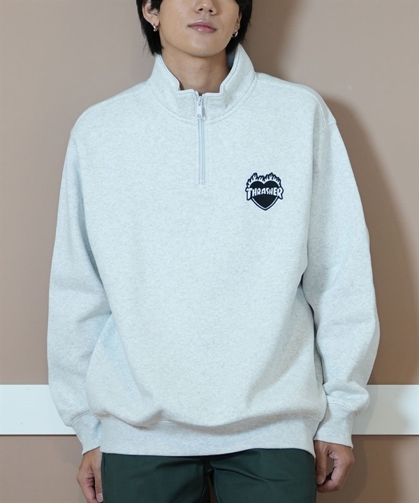 THRASHER スラッシャー ハーフジップ トレーナー メンズ スウェット ワンポイントロゴ ビッグシルエット 裏起毛 243TH1TR005 ムラサキスポーツ限定