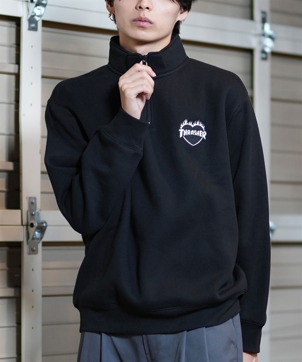 THRASHER スラッシャー ハーフジップ トレーナー メンズ スウェット ワンポイントロゴ ビッグシルエット 裏起毛 243TH1TR005 ムラサキスポーツ限定