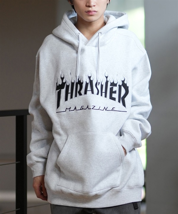 THRASHER スラッシャー パーカー プルオーバー メンズ スウェット フーディー アップリケロゴ刺繍 ビッグシルエット 裏起毛 243TH1PK010 ムラサキスポーツ限定