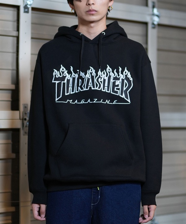 THRASHER スラッシャー パーカー プルオーバー メンズ スウェット フーディー アップリケロゴ刺繍 ビッグシルエット 裏起毛 243TH1PK010 ムラサキスポーツ限定