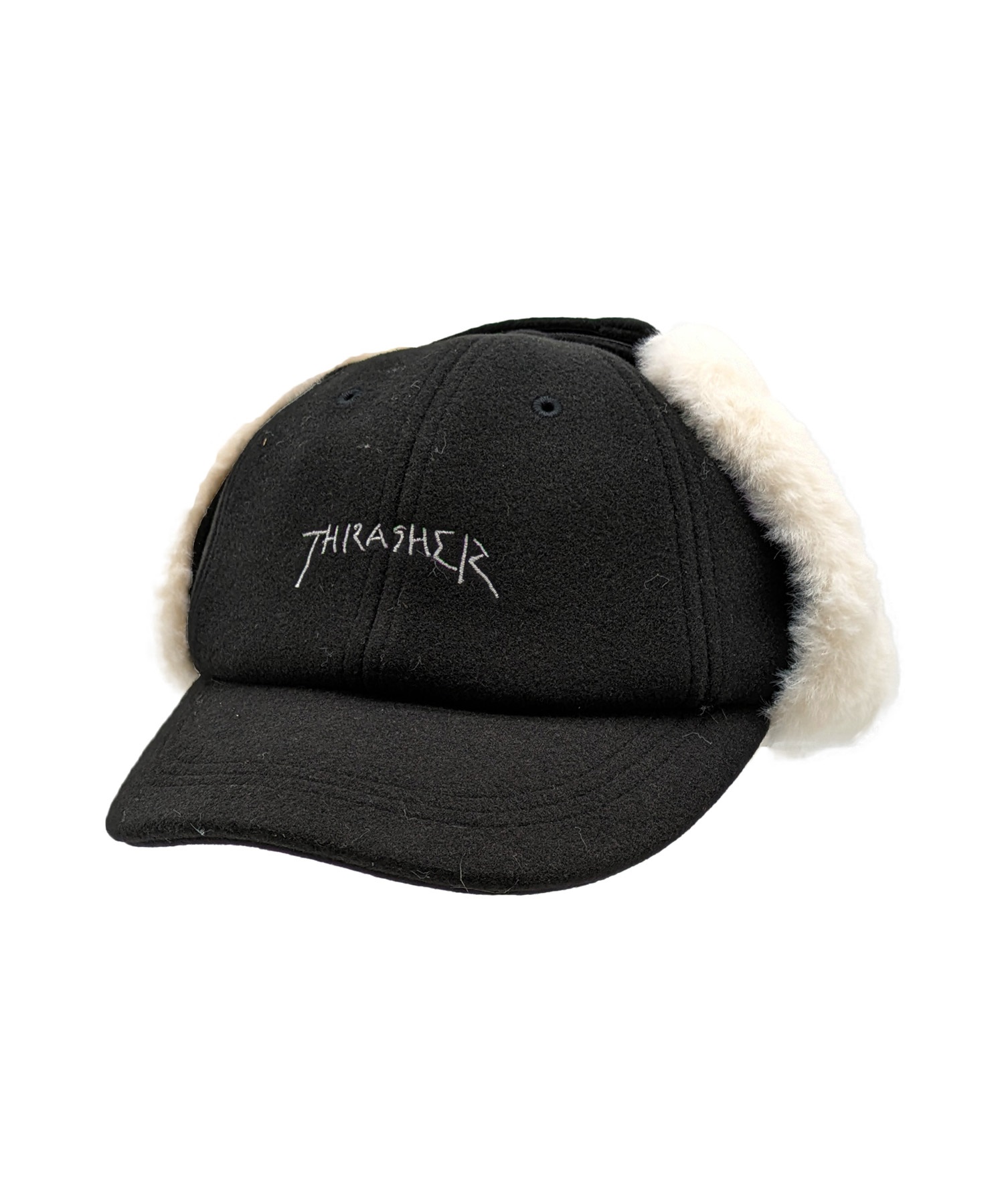 THRASHER スラッシャー キャップ 帽子 キッズ ジュニア 子供 ドッグイヤー イヤーフラップ 6パネル 24TH-C53K(BLK-KIDS)