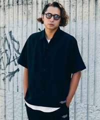 DEAR LAUREL ディアローレル 半袖 シャツ メンズ ストレッチ 吸汗速乾 UVカット セットアップ対応 D24S2406 ムラサキスポーツ限定(BLK-M)
