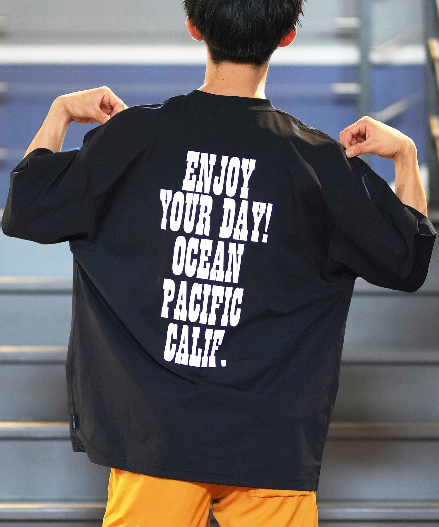 DEAR LAUREL ディアローレル × OP オーピー コラボ ラッシュガード 半袖 メンズ Tシャツ バックプリント 水陸両用 514531D ムラサキスポーツ限定(BLK-M)