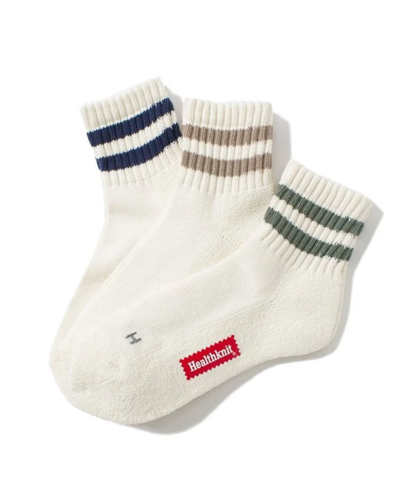 Healthknit ヘルスニット ソックス 靴下 3足組 シンカー2本ライン 3Pソックス クォーター 191-3695