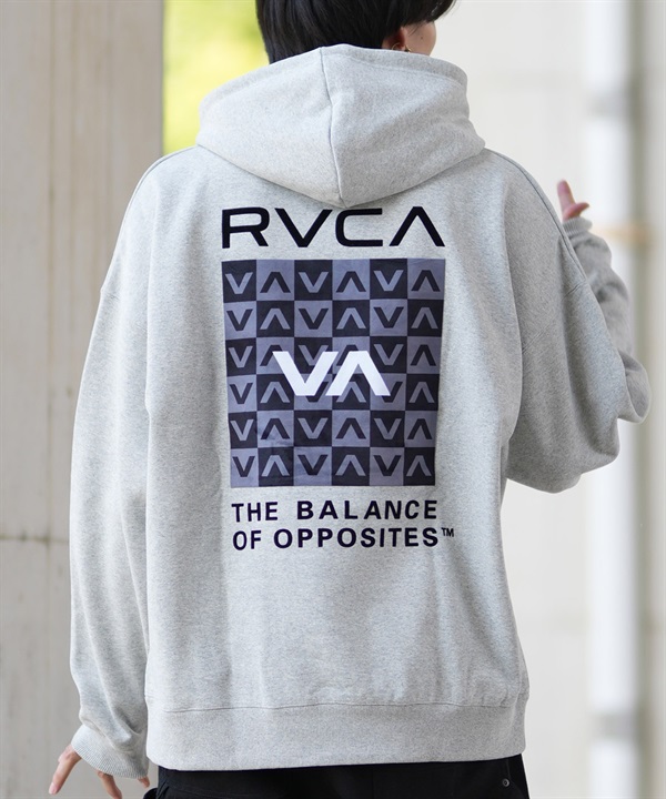 RVCA ルーカ パーカー プルオーバー メンズ スウェット フーディー チェッカー柄 バックプリント ルーズシルエット 裏起毛 BE042-040