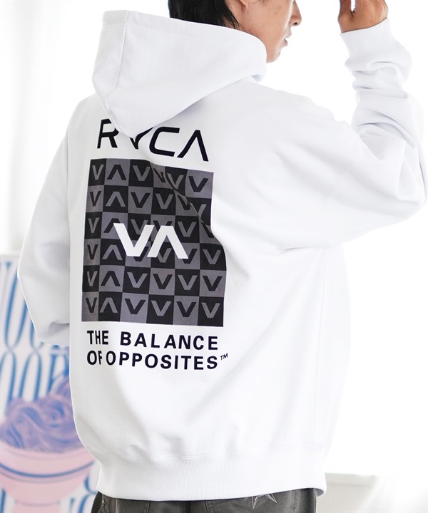 RVCA ルーカ パーカー プルオーバー メンズ スウェット フーディー チェッカー柄 バックプリント ルーズシルエット 裏起毛 BE042-040