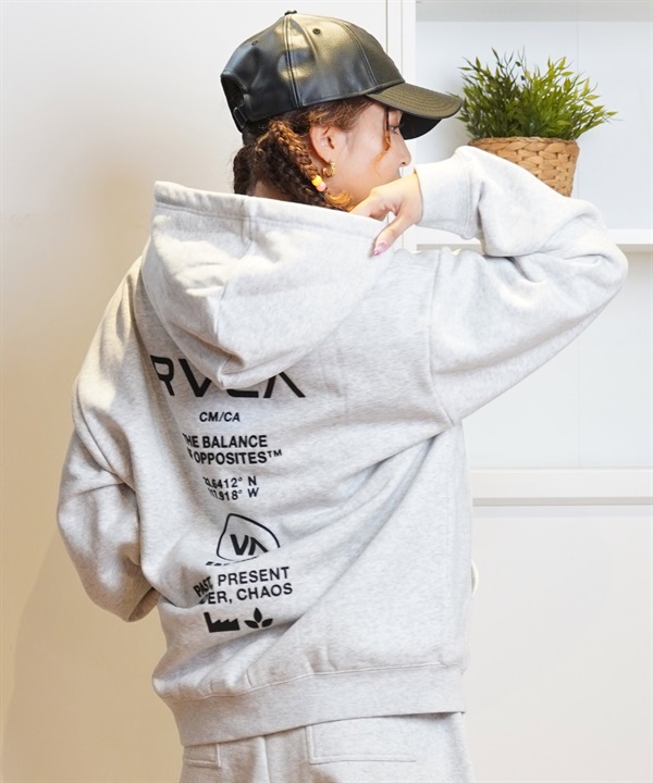 RVCA ルーカ パーカー ジップアップ レディース スウェット フーディー バックプリント 裏起毛 BE044-P03 ムラサキスポーツ限定