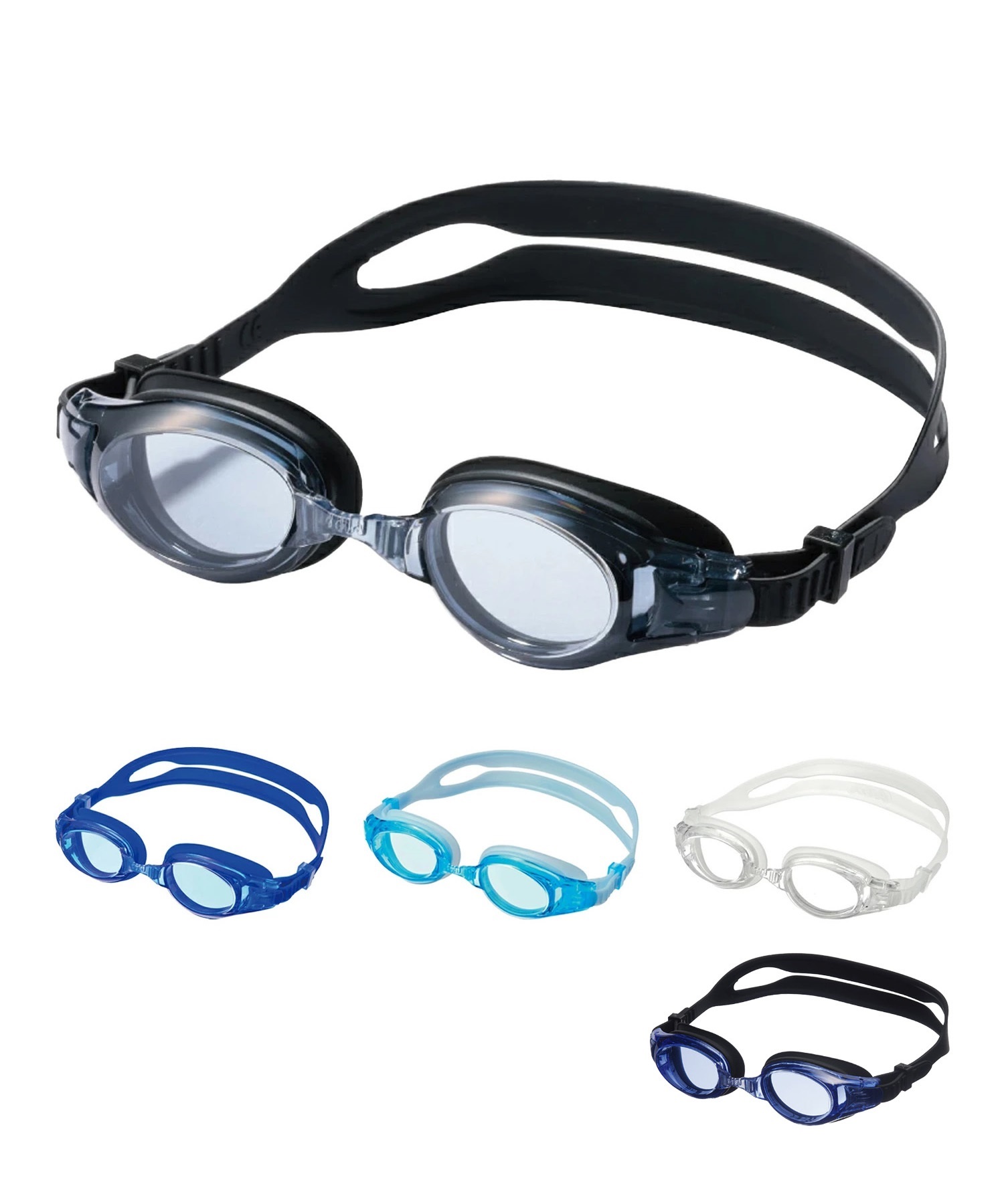 AQA エーキューエー スイミングゴーグル ウォーターランナー ワイドクリック 3 KM-1622(A.BL-ONE)