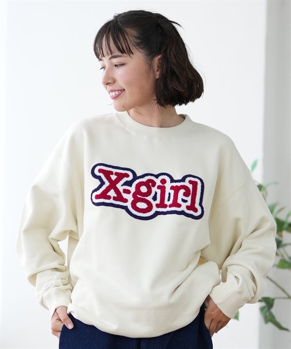 X-girl エックスガール トレーナー クルーネック レディース スウェット フロント ロゴ サガラ刺繍 裏毛 105243012026 ムラサキスポーツ限定