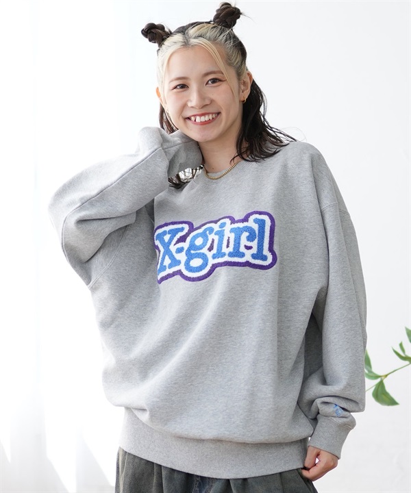 X-girl エックスガール トレーナー クルーネック レディース スウェット フロント ロゴ サガラ刺繍 裏毛 105243012026 ムラサキスポーツ限定