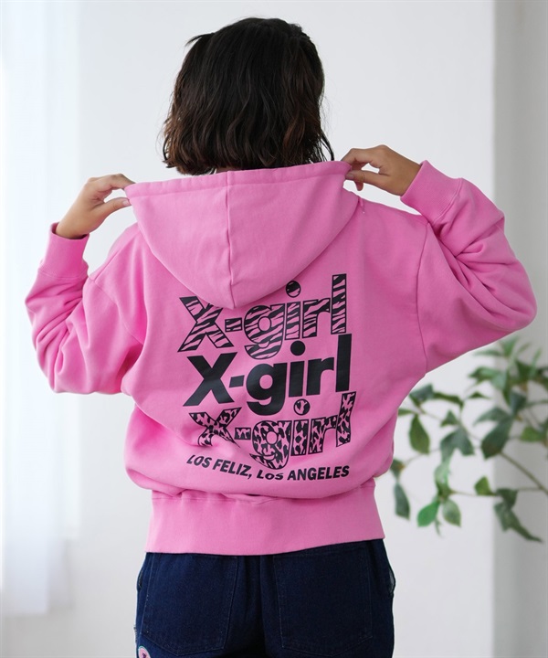 X-girl エックスガール パーカー ジップアップ レディース ロゴ バックプリント 裏毛 105243012025 ムラサキスポーツ限定