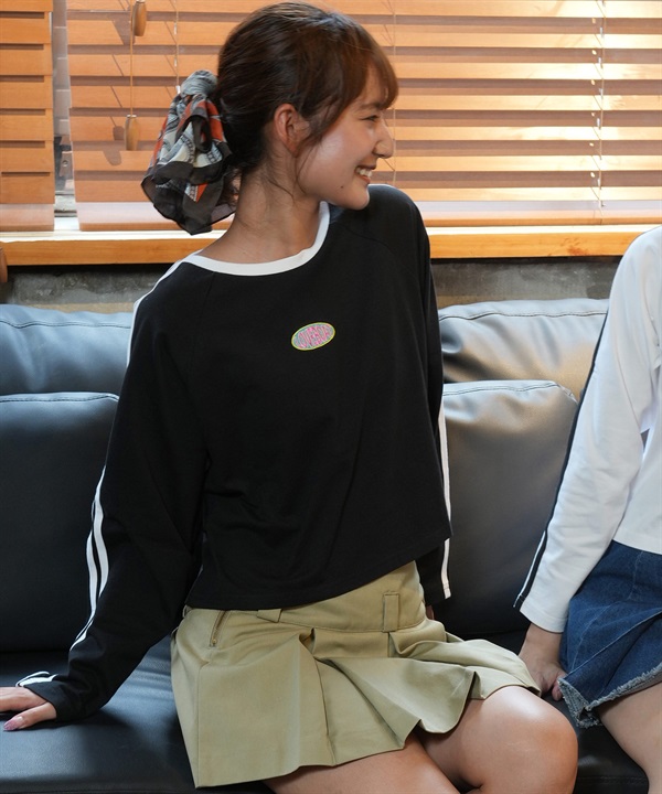 LOVE BOATラブボート 長袖 Tシャツ レディース ロンT ショート丈 ワンポイント ロゴ 袖ライン LB-LST10