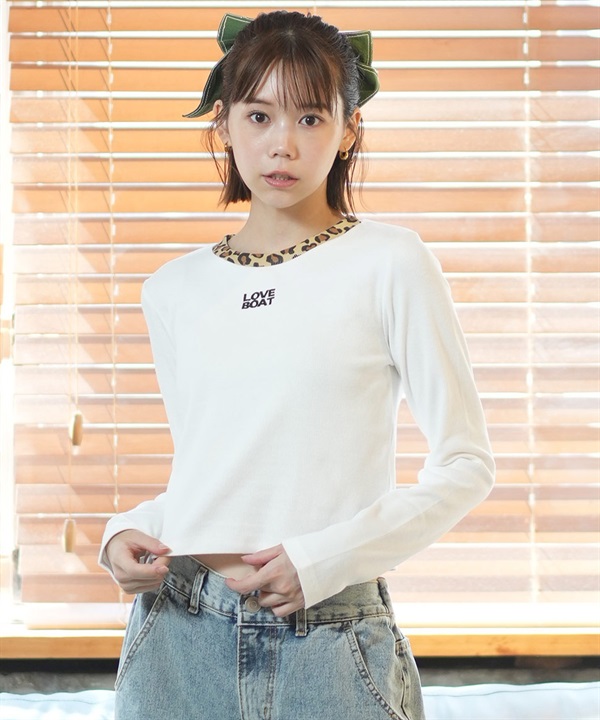 LOVE BOATラブボート 長袖 Tシャツ レディース ロンT ショート丈 ワンポイント ロゴ レオパード柄 LB-LST09