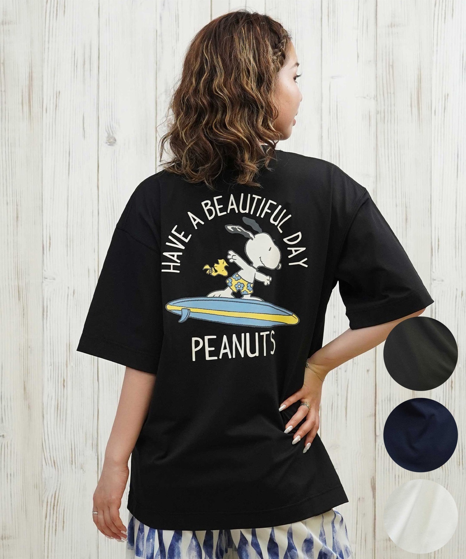 ANTIBAL アンティバル 水着 レディース ラッシュガード 半袖 Tシャツ スヌーピー 水陸両用 UVカット 253AN2ST642(BLK-FREE)