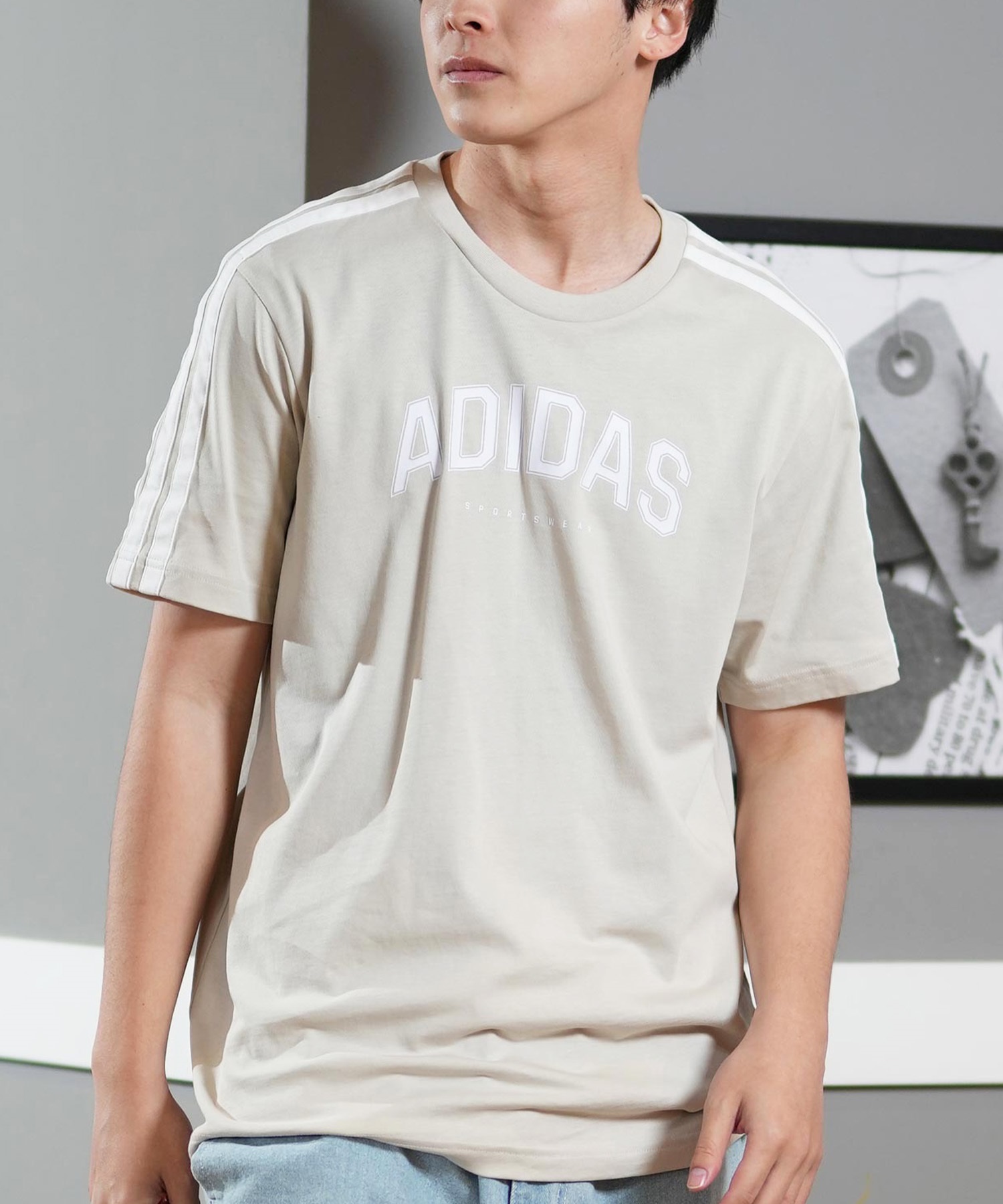 adidas アディダス 半袖 Tシャツ メンズ スリーストライプ 吸水