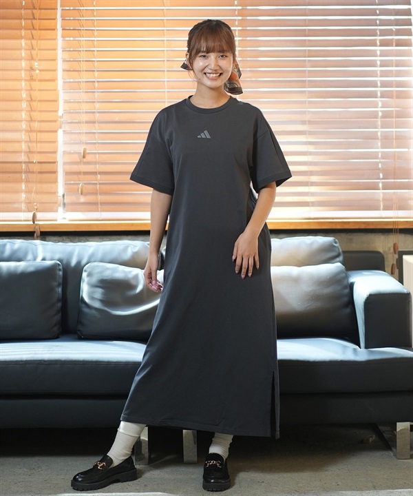 adidas アディダス ワンピース レディース ロング丈 スリーストライプス ワード Tシャツワンピース KQD30