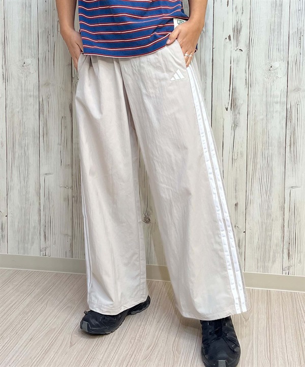 adidas アディダス ロングパンツ レディース ジャージ エッセンシャルズ スリーストライプス ウーブンワイドパンツ KWB45