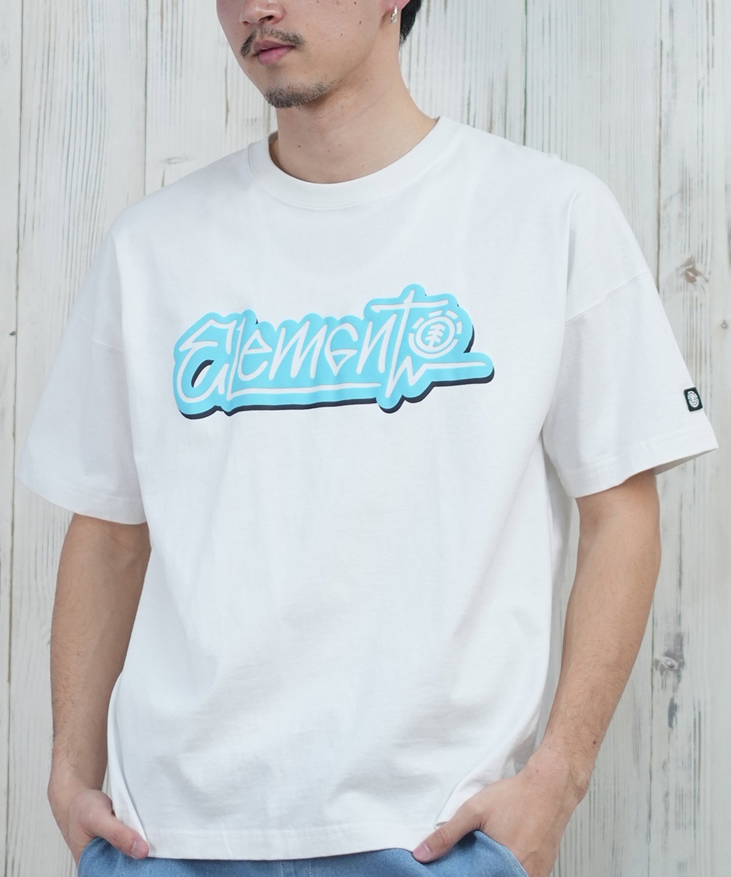 ELEMENT エレメント 半袖 Tシャツ メンズ フロントプリント オーバーサイズ TAGGING SS BF021-222(WHT-M)