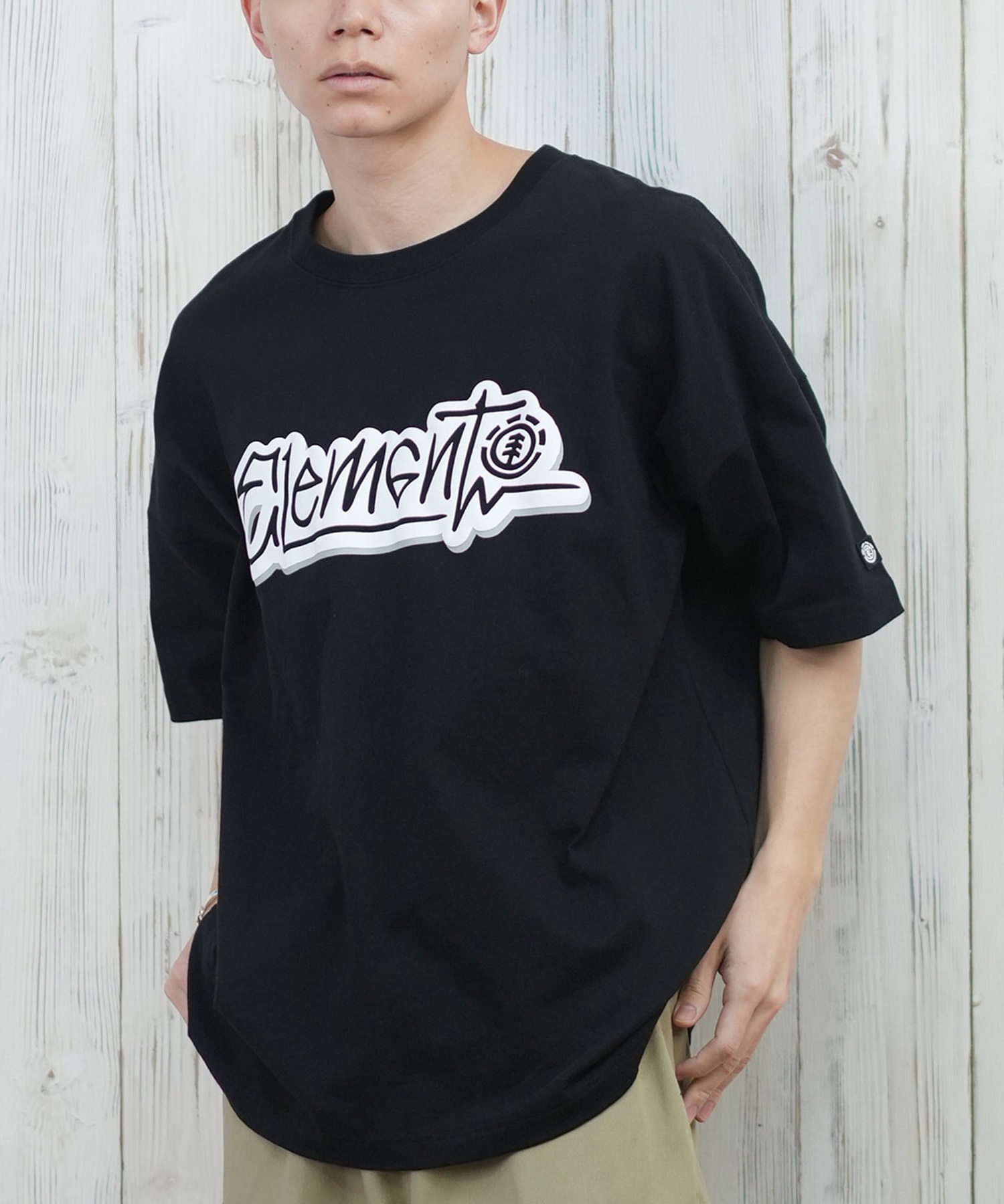ELEMENT エレメント 半袖 Tシャツ メンズ フロントプリント オーバーサイズ TAGGING SS BF021-222(FBK-M)