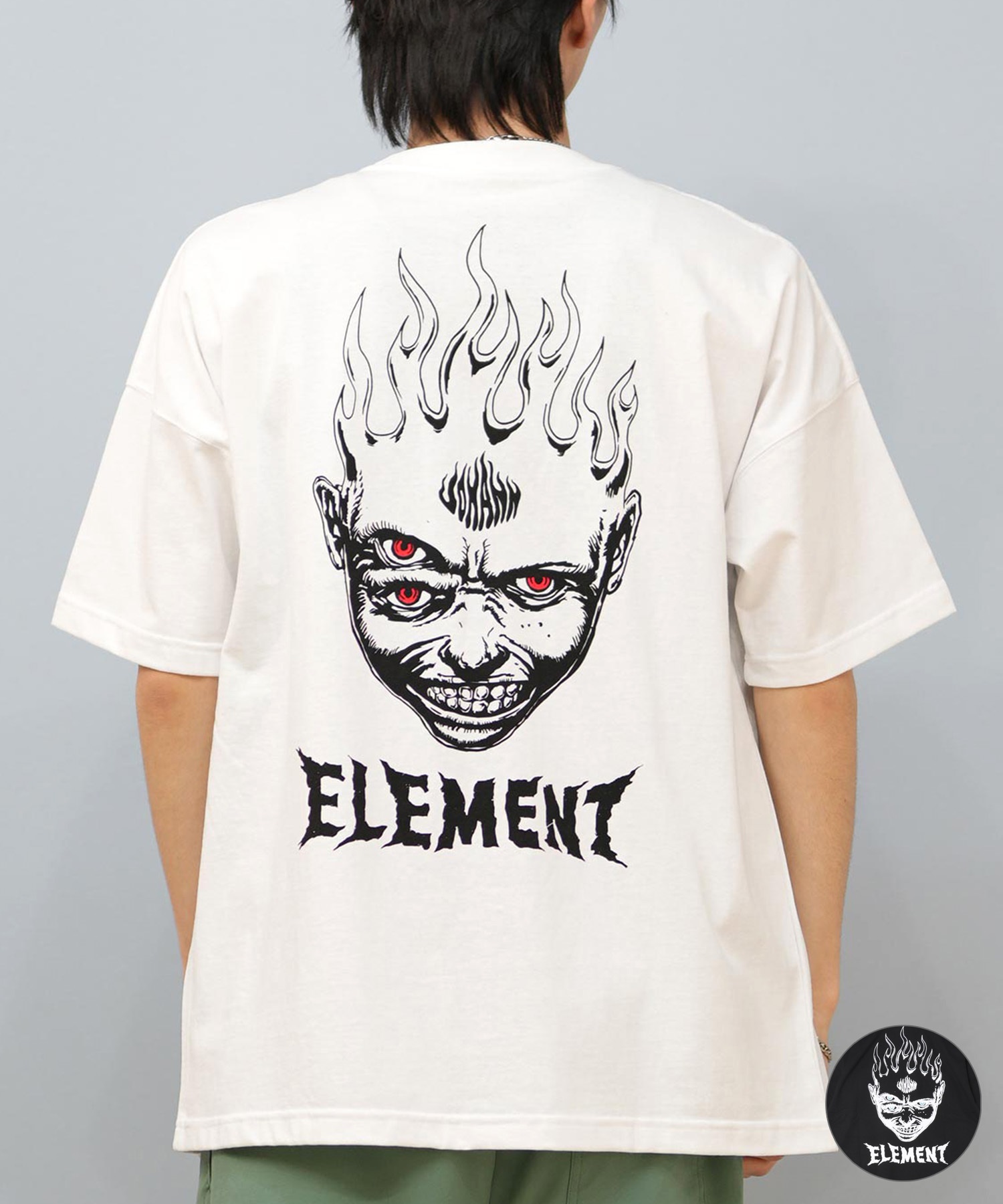 ELEMENT エレメント × JOHANN ヨハン コラボ 半袖 Tシャツ メンズ バックプリント オーバーサイズ BF02A-217(WHT-M)